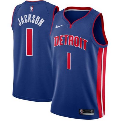 Nike Detroit Pistons #1 Reggie Jackson Blue NBA Swingman Icon Edition Jersey Men's